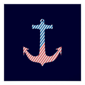Modern Hipster Girly Stripes Nautical Anchor Poster