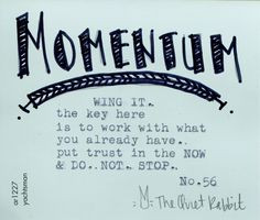 momentum. (work with what you already have, put trust in the now & DO ...