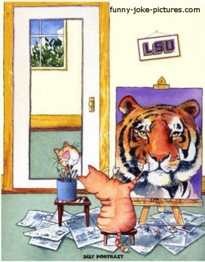 Funny Animal Cat Self-portrait Art Painting Joke Cartoon