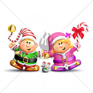 Whimsical Boy And Girl Elves Holding Hands Stock Images