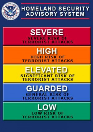 homeland security advisory system chart, color, severe, high, elevated ...