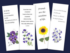 Set of 4 Bookmarks - Pressed Flowers - Friendship quotes