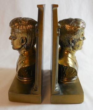 ... Kennedy Brass Bookends Bust JFK President with Famous Quote 