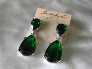 Kenneth Jay Lane Teardrop Emerald Green Swarovski Crystal Earring
