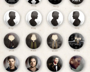 buttons SUPERNATURAL /choose thre e/ Castiel , Sam and Dean ...