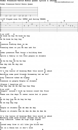 Love Song Lyrics for: Under Pressure-David Bowie Queen with chords for ...