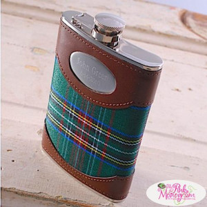 Green Plaid 8 oz. Flask with monogrammed silver plate Quote for larger ...