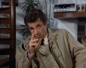 Peter Falk, Columbo, holding teddy bear (episode with Kim Cattrall)