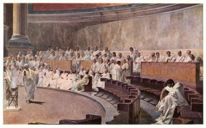 cicero giving his speech before the senate while cicero did