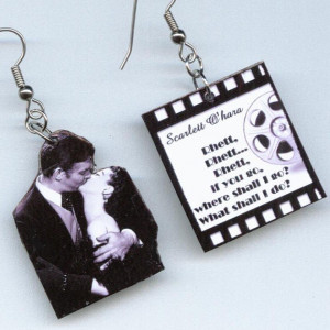 Gone with the Wind Earrings Film Reel QUOTE Scarlett Rhett