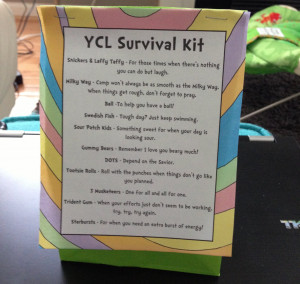 YCL Survival Kit with a bunch of treats and things to remind the girls ...