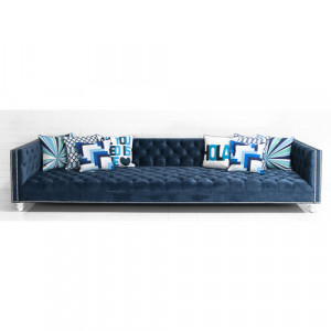 Blue Velvet Tufted Sofa
