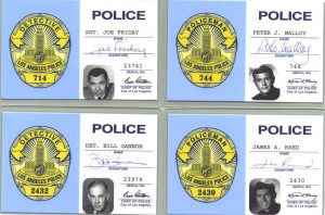 and Jack Webb interview gt copies of Dragnet and Adam 12 ID cards