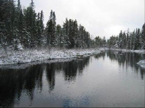 ... Traver (John D. Voelker)’s camp at Frenchman’s Pond in winter