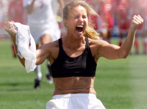 USA's Brandi Chastain shouts after scoring the game-winning goal in a ...