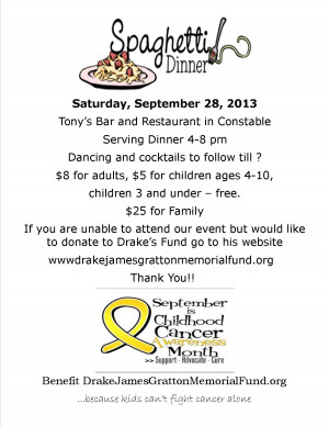 Spaghetti Dinner Fundraiser for Childhood Cancer Awareness
