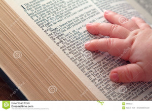 Baby hand on Jeremiah Bible verse “Be not afraid”.