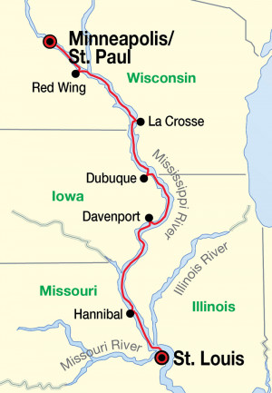Huck Finn Mississippi River Map
