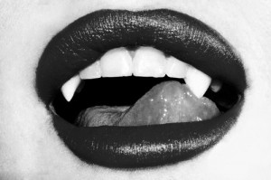bite, black and white, fangs, lips, photography, tongue, vampire