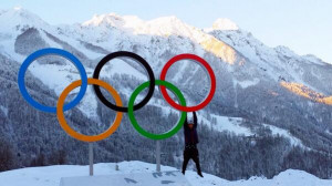 Nick Goepper 19 dangles from an Olympic ring in a picture from his