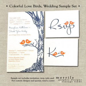 Love Birds and Oak Tree, Natural Rustic Wedding Invitation Set