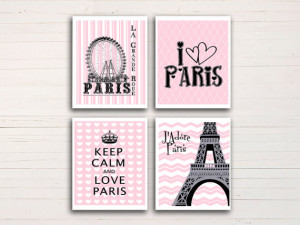 Digital Art Print Eiffel tower poster Keep calm Wall art Pink Chevron ...