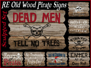 RE Old Wood Pirate Sculpted Signs - 10 Fun Decorations/Decor/Halloween