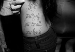 black and white, body, girl, skin, tatoo, text, yourself