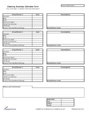 Cleaning Business Estimate Form