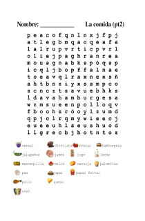 second review at foods in Spanish using a wordsearch.