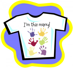 Get a T-shirt and use finger paints to make 6 hand prints on it, and ...