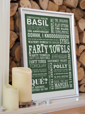 FARTY TOWELS - A2 Fawlty Towers Typographic Print in Forest Green