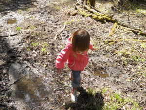 ... weary about walking in the mud, by the end she was jumping in it