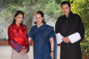 Congress president Sonia Gandhi with Bhutan King Jigme Khesar Namgyel ...