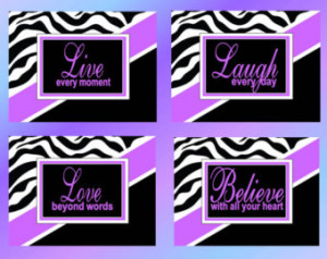 Zebra Print and Purple Wall Art Pri nts Live Laugh Love Believe ...