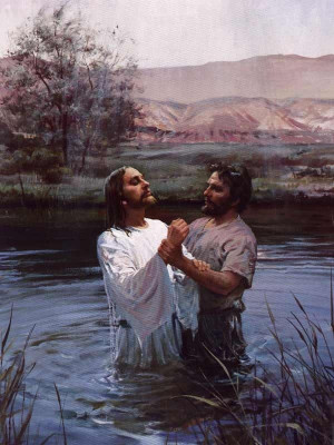 Jesus is baptized by John the Baptist