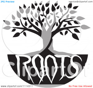 Clipart Black And White Family Tree With Roots Text - Royalty Free ...