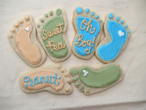 Baby feet cookies with cute sayings!