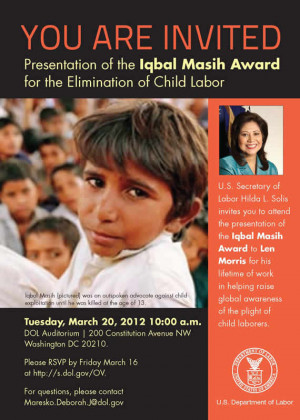 Presentation of the Iqbal Masih Award for the Elimination of Child ...
