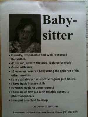 Quand l’affichette de la baby-sitter fait un peu peur