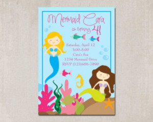 Printable Mermaid Birthday Party In vitation with Matching Decorative ...