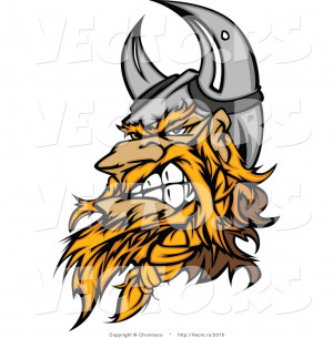 Vector of an Aggressive Cartoon Viking Warrior Mascot Wearing Horns ...