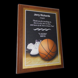 Description: The Prolific Basketball Plaque features a Walnut Veneer ...