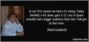 had a 22 rating. Today Seinfeld, a hit show, gets a 15. Lost in Space ...