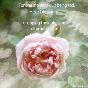 ... quit being sad. Hear blessings, drop their blossoms all around you