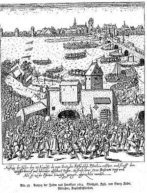 Etching of the expulsion of the Jews from Frankfurt on August 23, 1614 ...