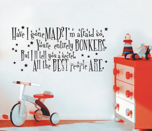 Alice in Wonderland Mad Hatter Quote Large Wall Sticker Decal Mural ...