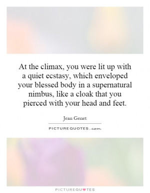 At the climax, you were lit up with a quiet ecstasy, which enveloped ...