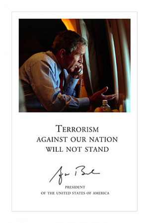 George W Bush on Air Force One, spaeking on telephone on September 11 ...
