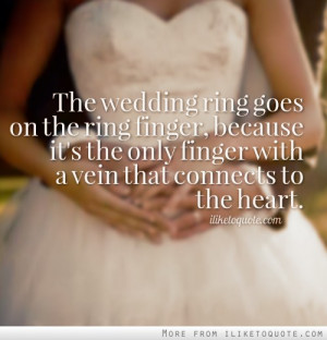 The wedding ring goes on the ring finger, because it's the only finger ...